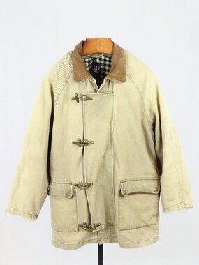 Vintage GAP Tan Cotton Canvas Wool Lined Insulated Fireman Coat Jacket, Size M